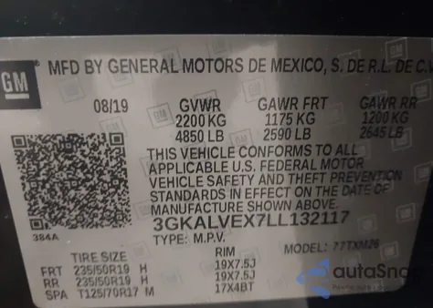 2020 GMC Terrain Awd Slt из США, поврежденный, VIN 3GKALVEX7LL132117